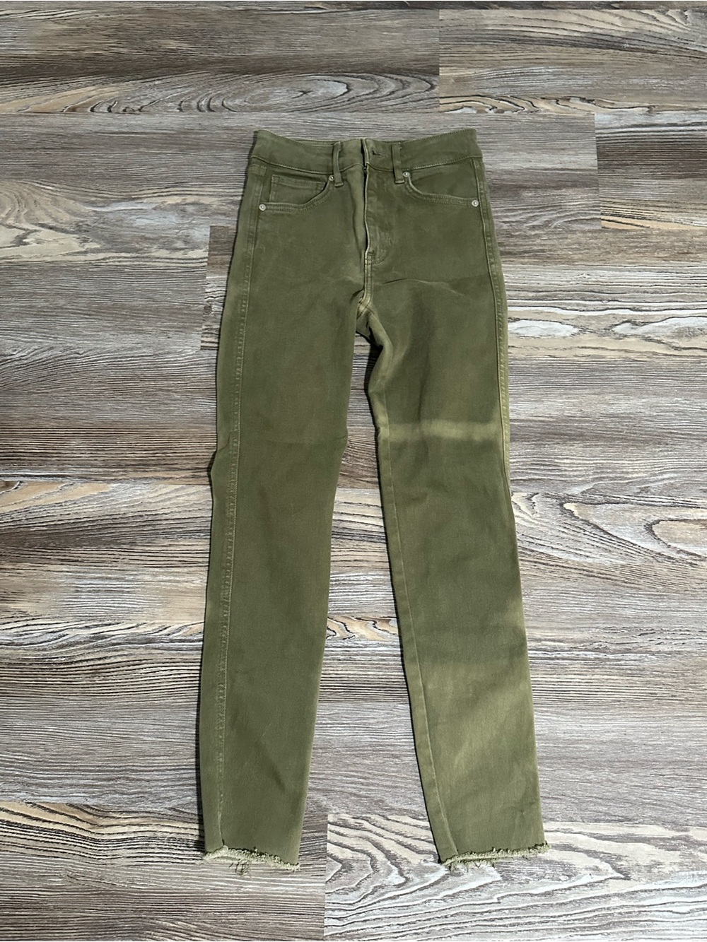 Free People Olive Green Skinny Jeans with Raw Hem